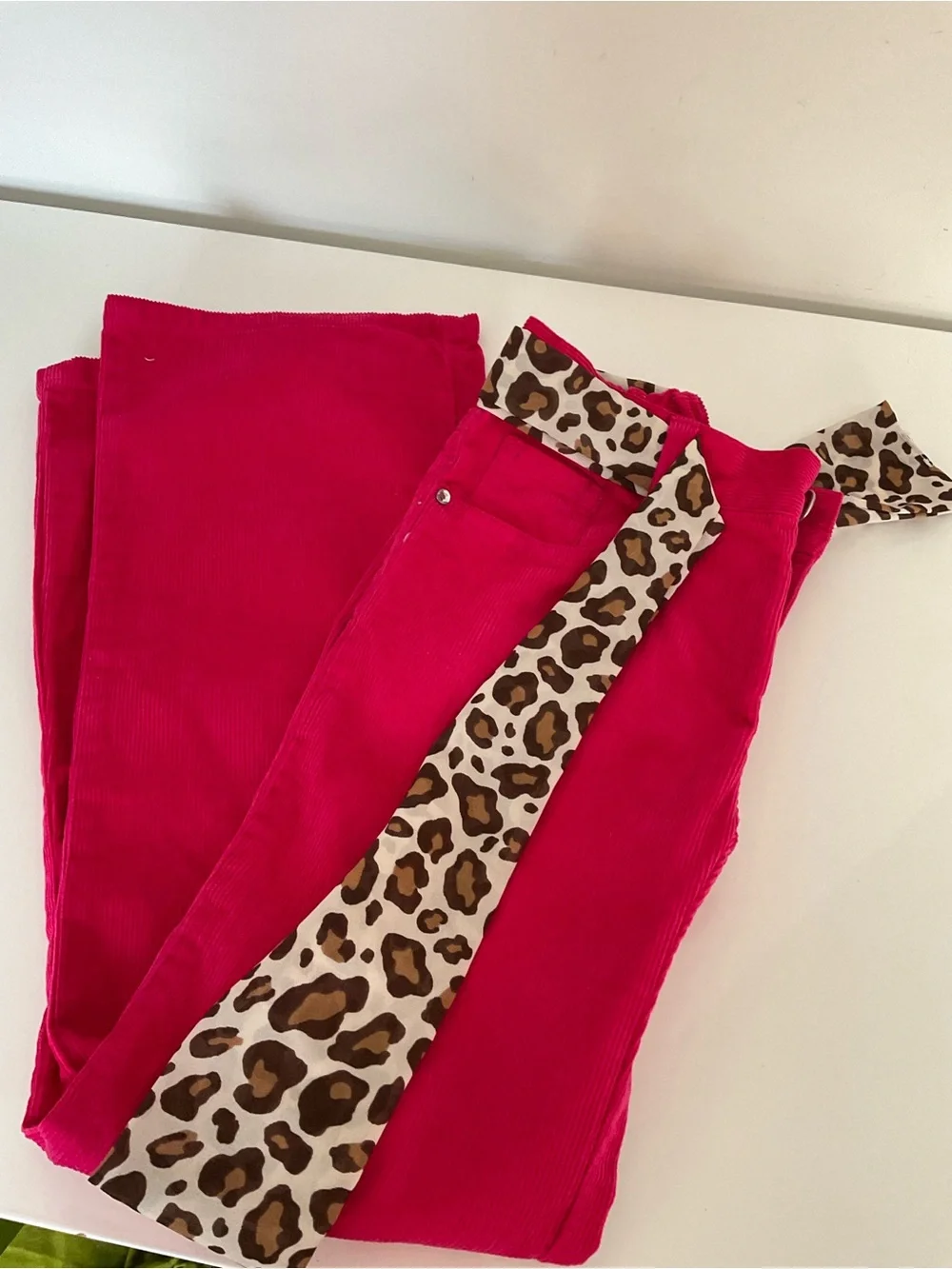 Gymboree Fuschia Pink Corduroy Girl Pants with Leopard Tie Waist Size 8
